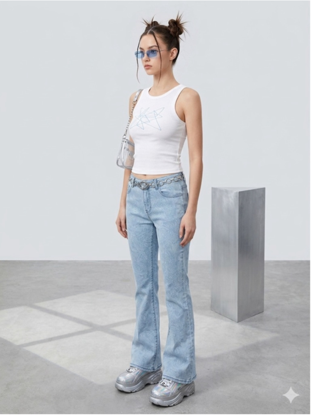 Run & Fly Paisley Flare Jeans Light Wash Denim Bell Bottoms Retro Y2K Size 30 R